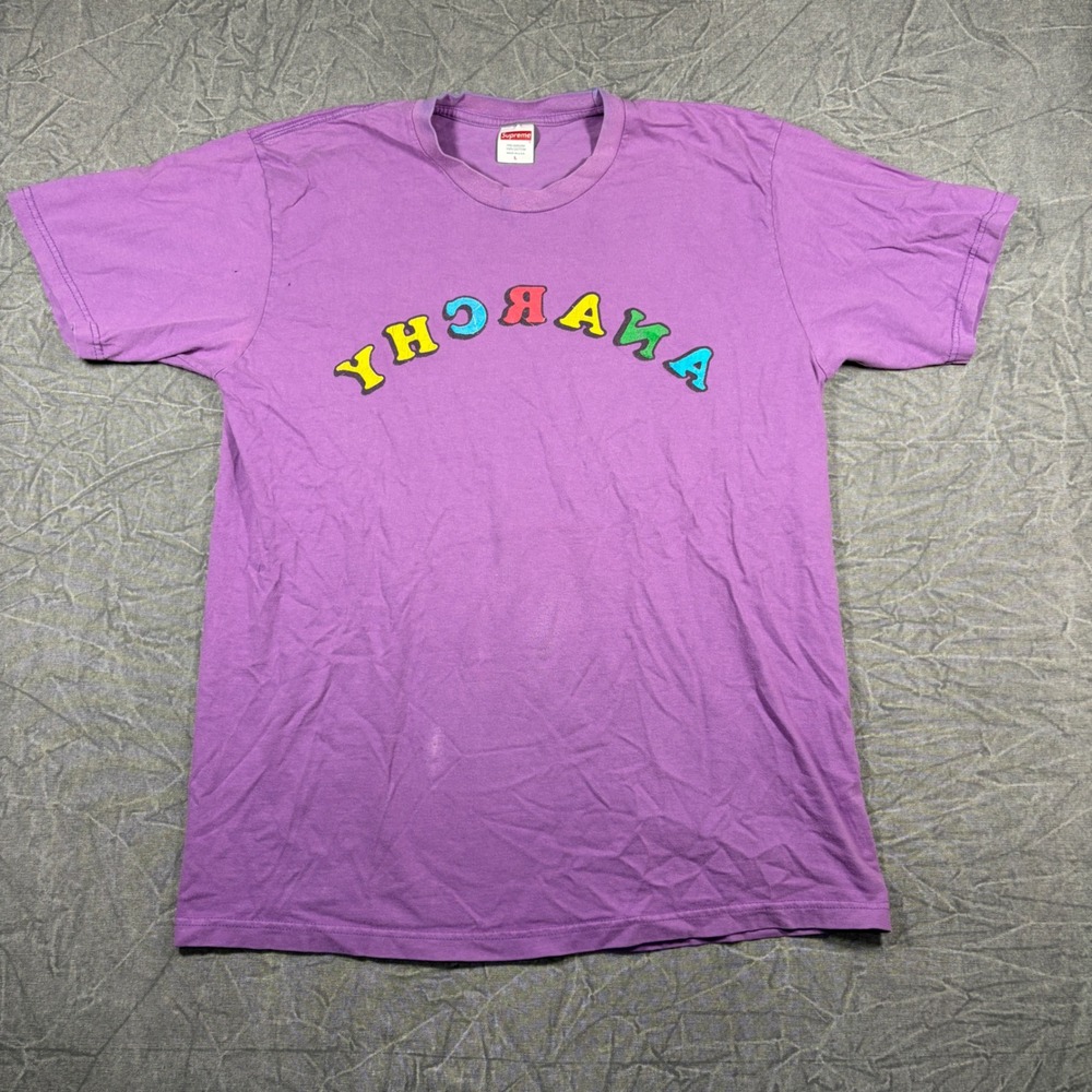 Supreme T-Shirt Mens L Purple Anarchy Graphic Tee Short Sleeve Cotton Streetwear